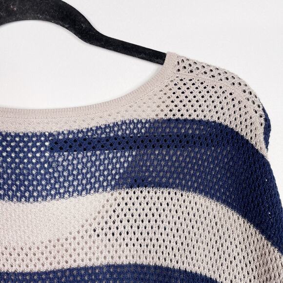 Rag & Bone Womens XSmall Cream Blue Bold Stripe Open Knit Sweater Short Sleeve - Picture 5 of 8